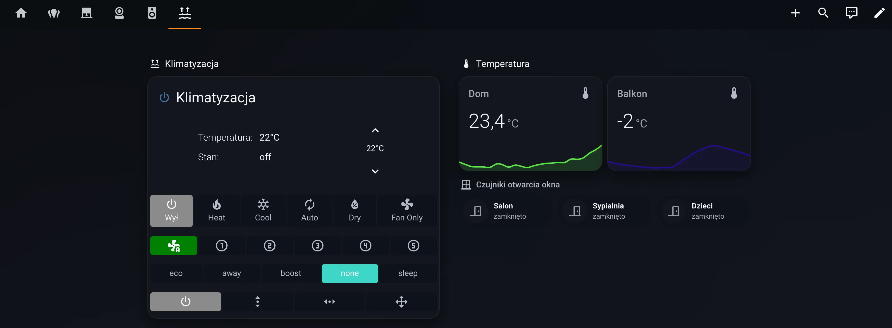 Dashboard Klimatyzacja