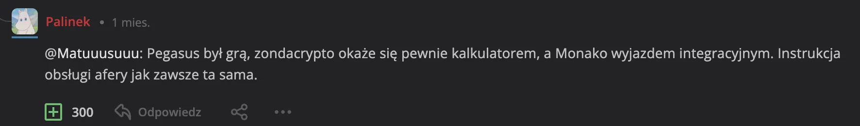 Komentarz Palinka z setkami plusów