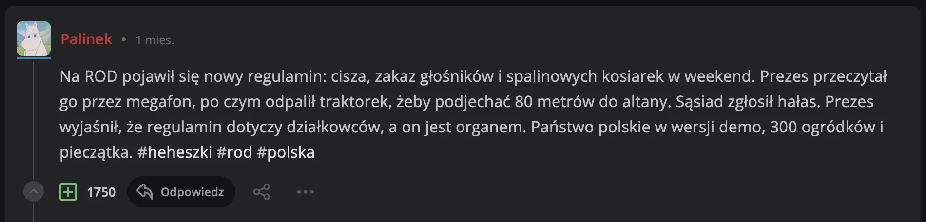 Wpis Palinka o regulaminie ROD
