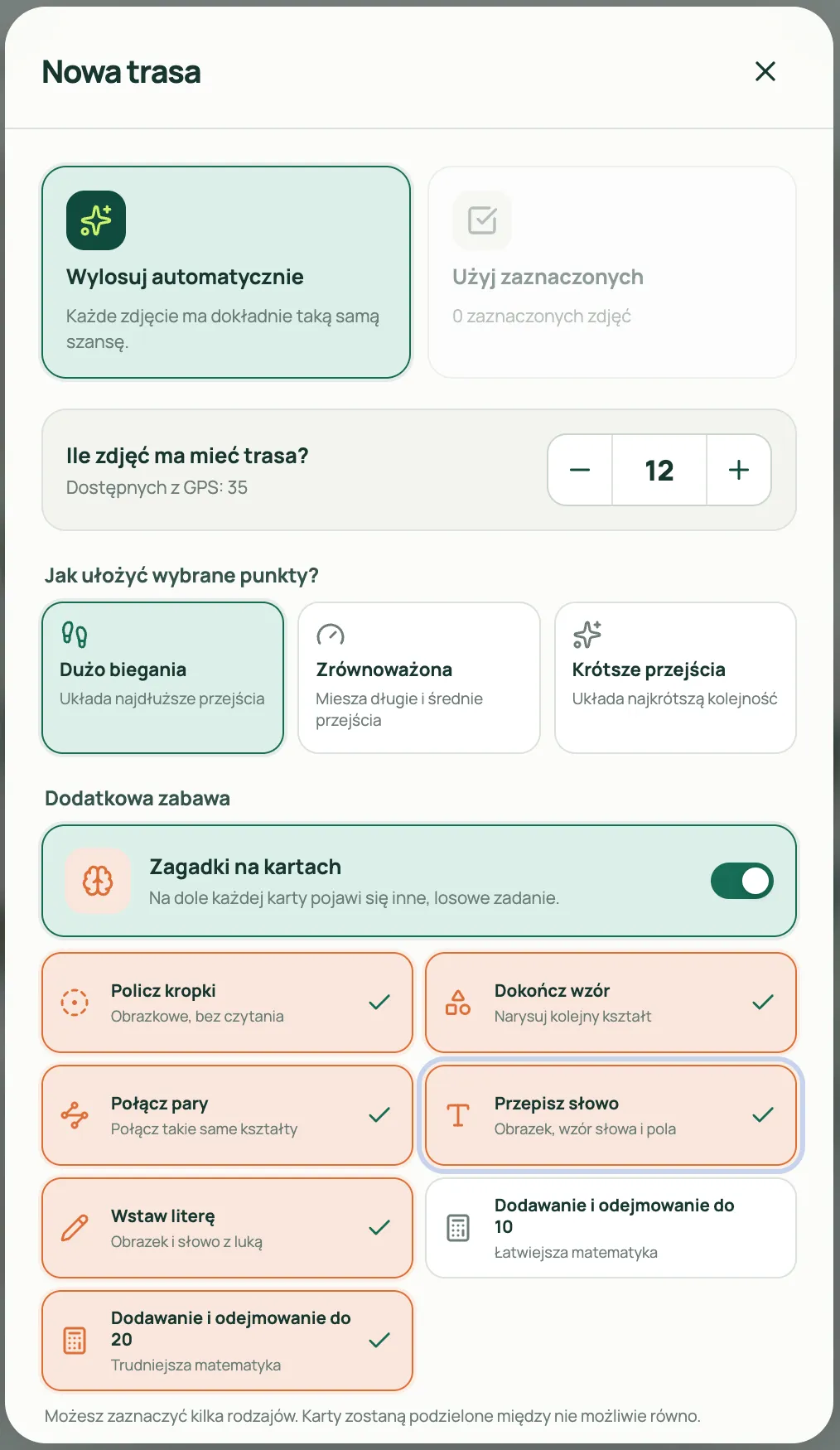 Ekran generowania nowej trasy