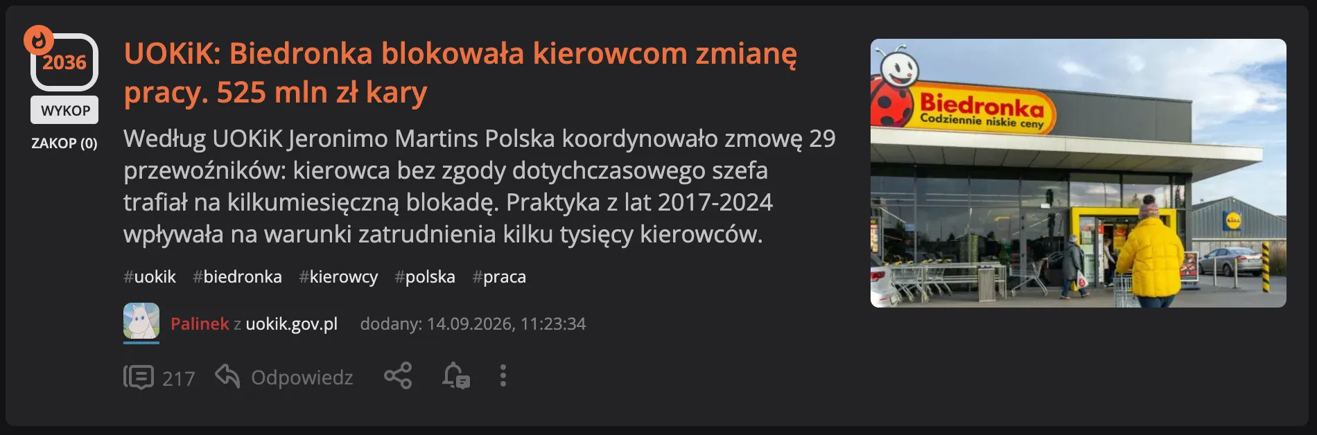 Znalezisko Palinka o karze dla Biedronki
